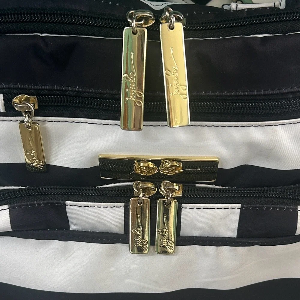 JuJuBe B.F.F. Diaper Bag The First Lady Black White Stripes Legacy Gold with pad